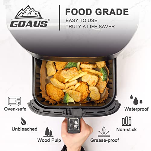 Goaus Air Fryer 100 Pcs Square Paper Liners Disposable Large For 5 To 8 Qt Basket, 7.9 Inch Unbleached Non-Stick Oil-Proof Parchment Paper #TOP1