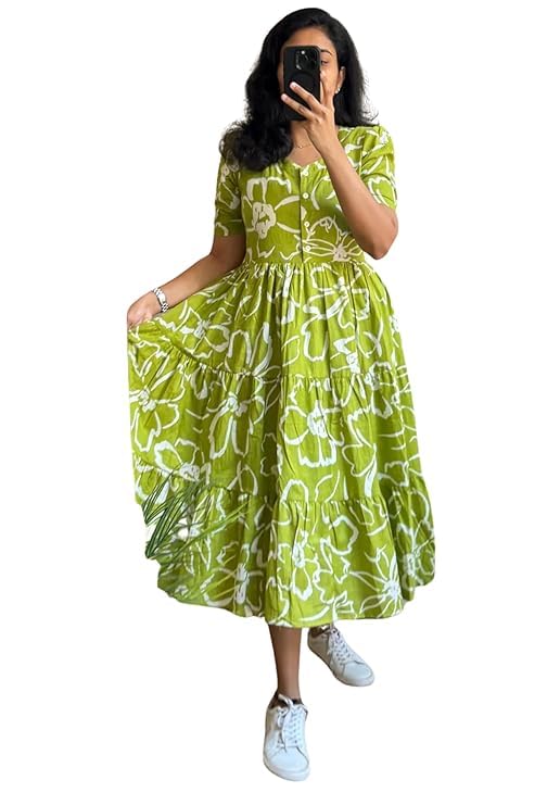 Women's Rayon Floral Printed Midi Dress Short One Piece-image-43