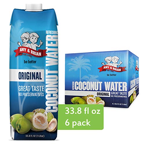 Amy & Brian Pure Coconut Water, 1 Liter (Pack of 6) | Non-GMO & No Added Sugar