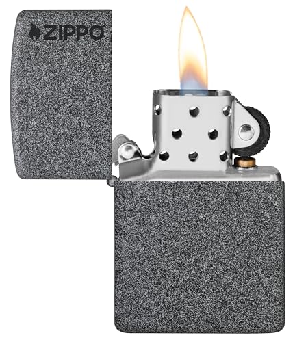 Image of Zippo Classic Iron Stone Windproof Lighter - Textured Matte Finish with Zippo Logo, Refillable, BIS Certified