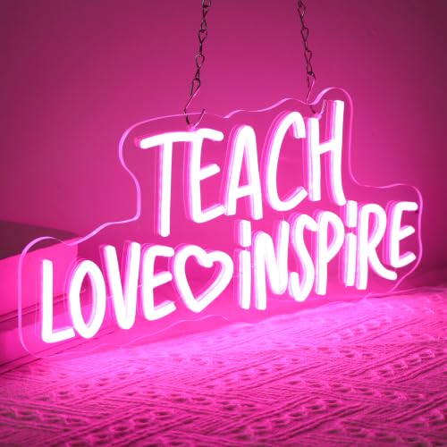 Image of TEACH LOVE INSPIRE Neon Signs for Wall Decor Neon Lights for Bedroom Led Signs Suitable for Man Cave Living Room Beer Bar Game Office Hotel Birthday Party 5v USB Power 16.5 * 7.8Inches(Pink)