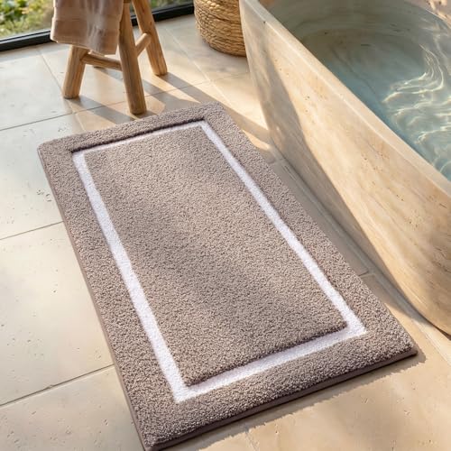 Image of Color&Geometry Extra Soft Bathroom Rugs 36x24, Absorbent Microfiber Bath Rug, Non-Slip Bathroom mat, Washable Plush Bath Mats for Bathroom, Shower, Bathtub, Laundry, Taupe White