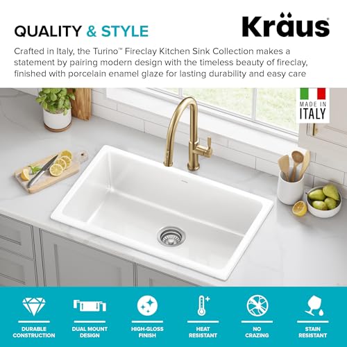 KRAUS Gloss White 30 in Fireclay Drop In Kitchen Sink KFD1-30GWH - image 2