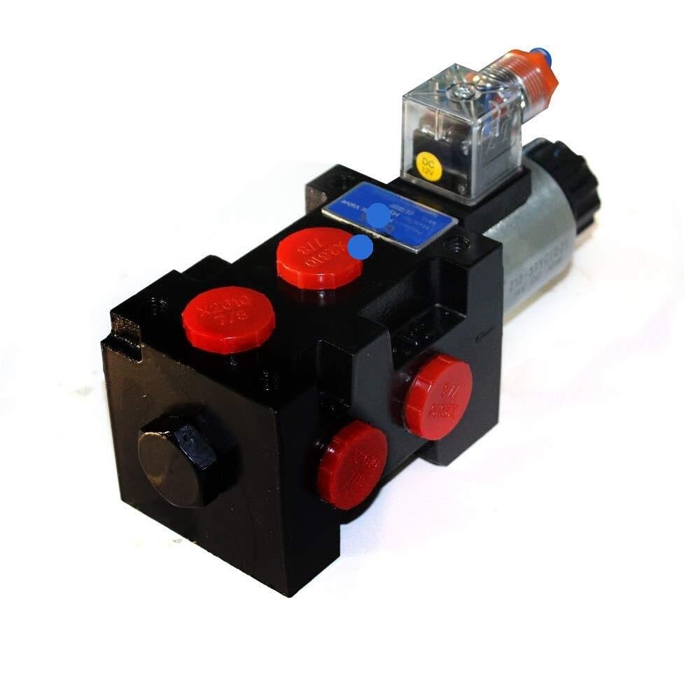 Válvula desviadora de solenoide hidráulica duradera de 12 V CC 3625 PSI, 13 GPM, 6 puertos, válvula desviadora/selectora, 3 enchufes, 6 puertos, negro y rojo