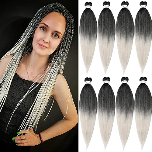 8Packs Pre Stretched Braiding Hair 24“ Braids Hair Hot Water Setting Synthetic Fiber Crochet Braiding Hair Ombre Black to Gray(24inch,1B/Silver#) … … …
