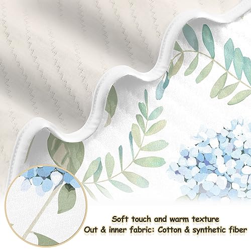 Image of Swaddle Blanket for Blue Floral Hydrangeas with Leaves Baby Receiving Blanket Muslin Baby Swaddles Soft Cotton Breathable Nursery Blankets for Unisex Boys and Girls 30x40 Inch