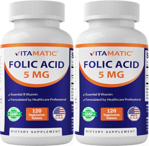 Vitamatic Folic Acid 5 mg (5 000 mcg) 120 Vegetarian Tablets (2 Pack)