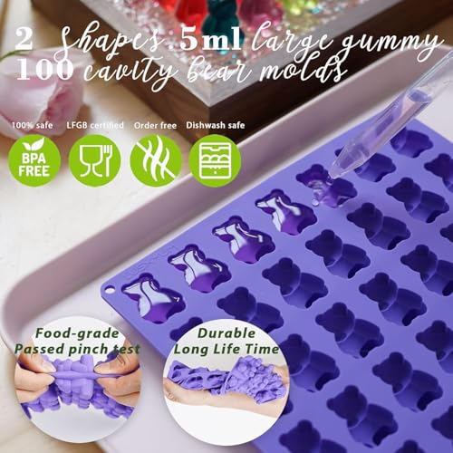Image of LUSHYUM 4PCS 5~14ML Gummy Bear & Worm Moulds Set, 100 Total Cavities