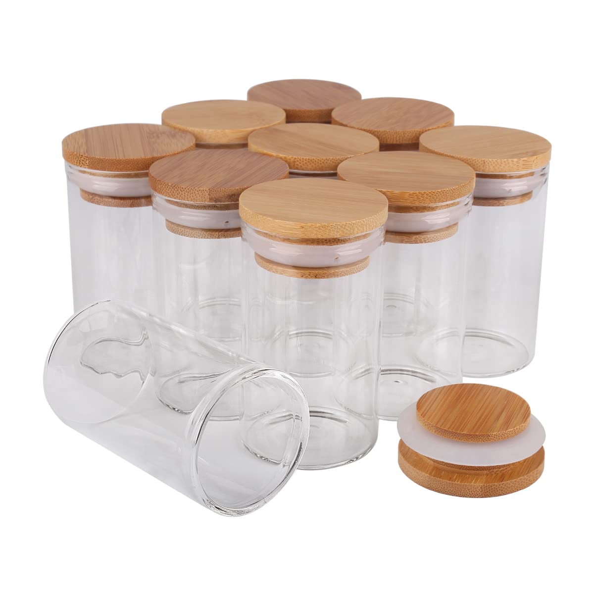SYLALE 12 tubos de ensayo de 90ml con tapas de bambú, tarros de especias de 47x80mm, frascos de vidrio for almacenamiento, recipientes de vidrio for manualidades de boda DIY