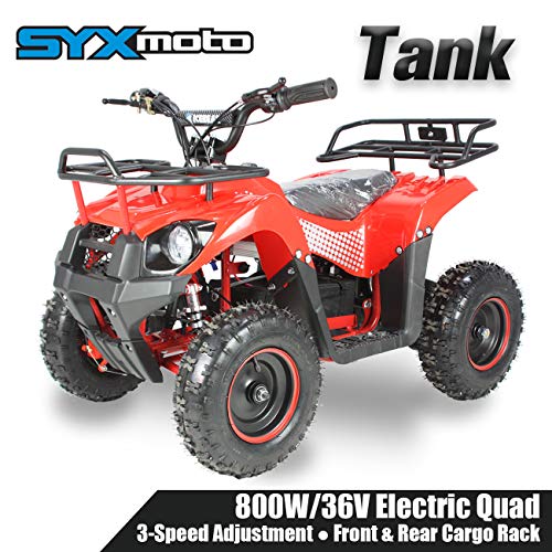SYX MOTO 36V 800W Kids Mini ATV Tank, Dirt Quad Electric Four-Wheeled Off-Road Vehicle,Three Speeds, Reverse Switch, Red