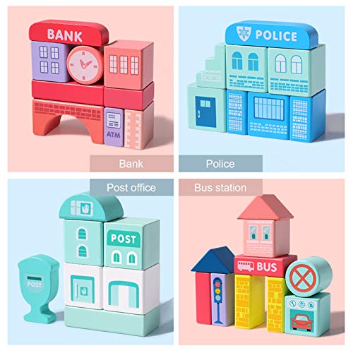 XIAPIA Wooden Building Blocks Toys Gifts for 3+ Year Old Boy and Girl Gifts, City Construction Stacker Stacking Preschool Learning Educational Toys for Toddler - Thumbnail 6