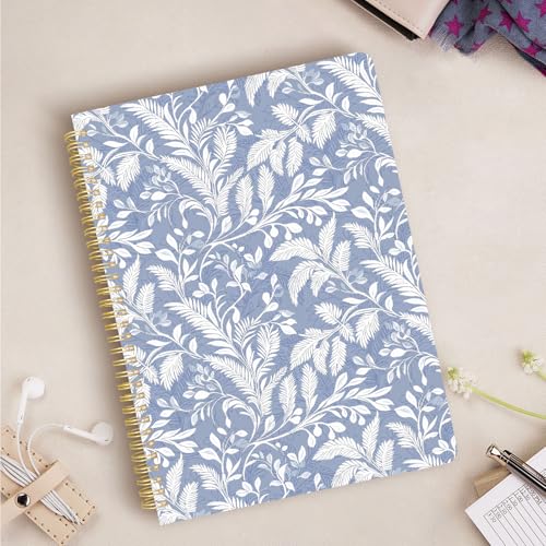 Image of Cute Spiral Notebook 8.5 x 11 lined Journal A4 with Pocket, Leaves | 70 page, Note Book with Pocket, Large, Big, Hard Cover, Aesthetic, Pretty Design, for Women, Girls, Kawaii