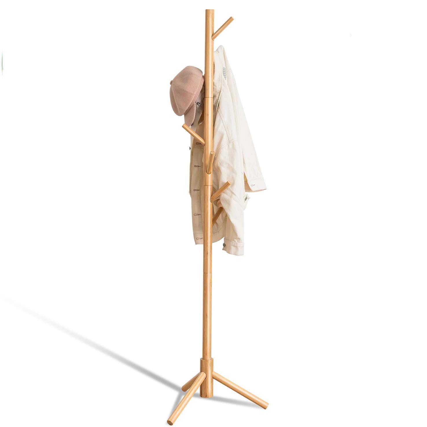 TIM Beech Deluxe plastic patterned wood coated – 8 Hook Adjustable Height Hat, Jacket and Sweater Hanging Stand – Easy Assembly – Elegant Design for Home or Office Hall and Entryway