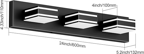 Miniatura 6 de Ralbay Luces LED modernas para tocador de baño, color negro, 3 luces, 24 pulgadas, negro mate, moderno, acrílico, accesorios de iluminación de pared