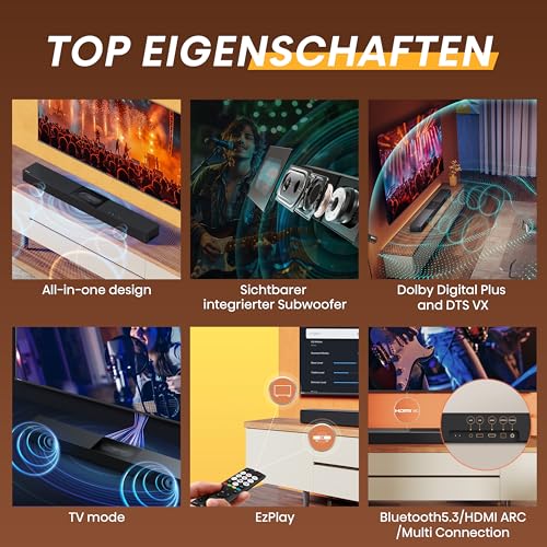 HS2000, 2.1 Kanal Soundbar, Visual Built-in subwoofer, 240W max Audio Power,Dolby Audio, DTS Virtual:X, TV Mode, EzPlay – Bild 4