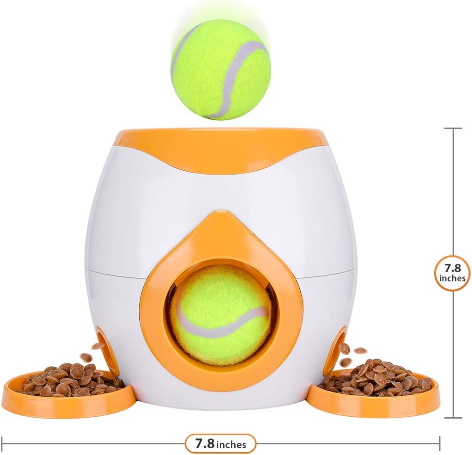 Pet Interactive Toys Tennis Ball Throwing Fetch Machine for Dogs&Cats FDA Food Dispensing Reward Toy Game Animal Training Tool Pet Slow Feeder Puzzle (Orange)