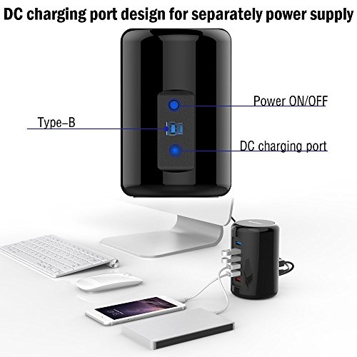 Orico® Hub USB 3.0 Alimentato a 4 Porte con 2 Porte di Ricarica USB Rapida (2 x 5V 2.4A), Supporta Windows Vista/7/8/8.1/10, Mac OS 10.x, Linux - Nero