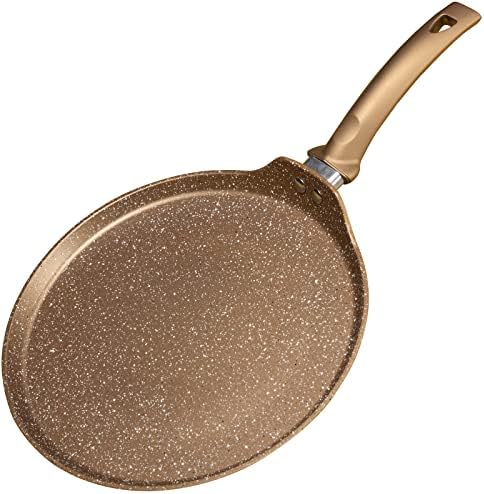 Innerwell 11 inch Nonstick Crepe Pan, Granite Coating Flat Skillet Dosa Tawa Tortilla Pan, Large Pancake Griddle Comal Pan, Compatible with All Stovetops, PFOA Free