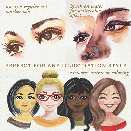 Primrosia 24 Skin Tones Dual Tip Marker Pens, Hair And Portrait Watercolor Sketch Set – Fine And Brush Ends, Art Supplies For Coloring, Sketching And Drawing #TOP6