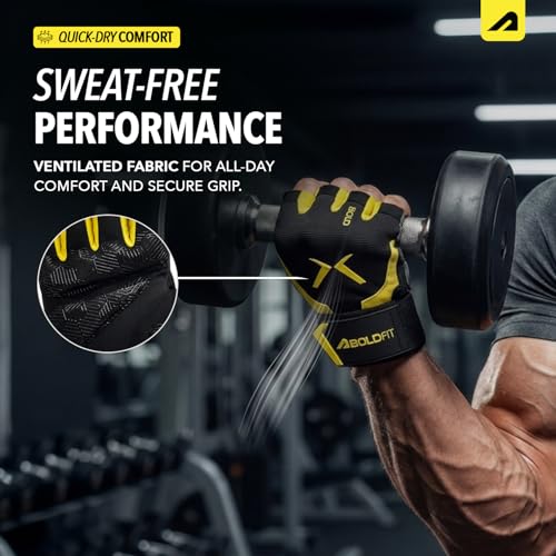 Image of Boldfit Gym Gloves for Men Workout Unisex Cushion Hand Gloves for Gym for Men & Women for Cycling, Weightlifting, Workout Comfortable Fit Bike Riding, Cycling Handgloves - Apexgrip Black Yellow S