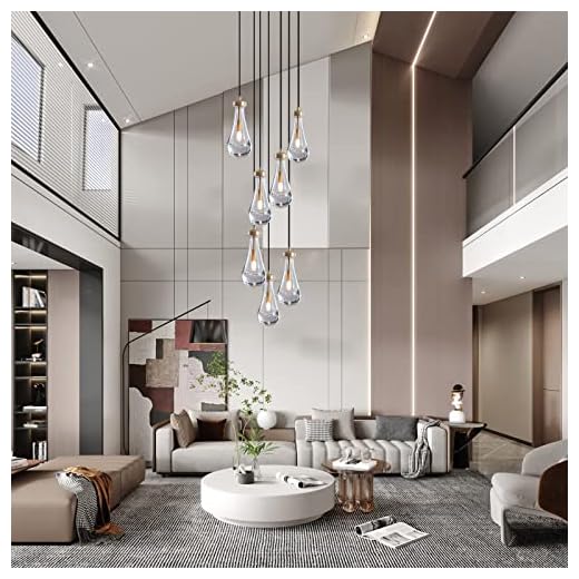 YUEXPAND Modern Brass 7 Light Pendant Light Fixtures, Raindrop Chandeliers Dining Room Lights Fixture,Adjustable Rope Teardrop Pendant Lights Kitchen Island for Entryway Hallway Living Room Staircase
