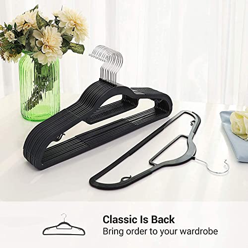 Image of Ginoya brothers Plastic Clothes Hangers, Upgraded Rubber Stripe Non-Slip Coat Hangers, Dry Wet Trousers Pants Hangers, Space Saving Hanger. (Simple-Black, 10)