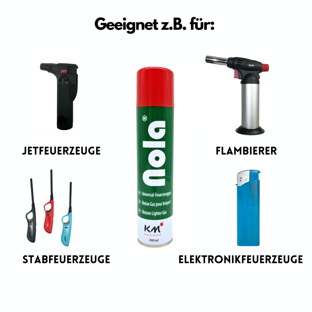 NOLAGas universale per accendini e bruciatori a flambeer, butano da ricaricare, alta qualità, ideale per tutti i modelli di accendini 703, 12 x 300 ml (12)