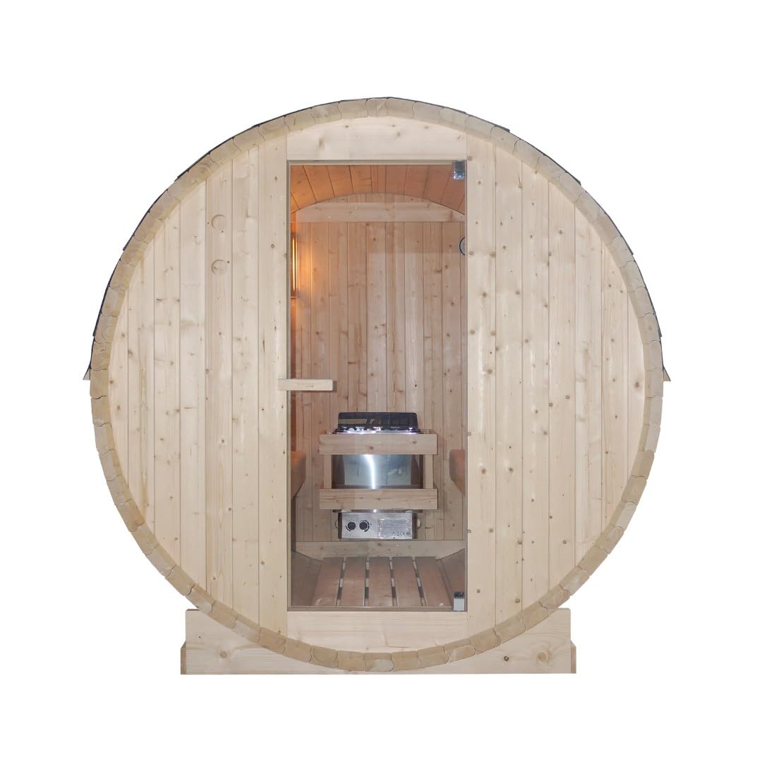 SANOTECHNIK Tromsöl L Sauna d'extérieur pour 4 personnes, sauna de jardin en épicéa avec four électrique de 6,0 kW, pierres de sauna et accessoires, toit asphalte, 180 x 189 x 191,5 cm