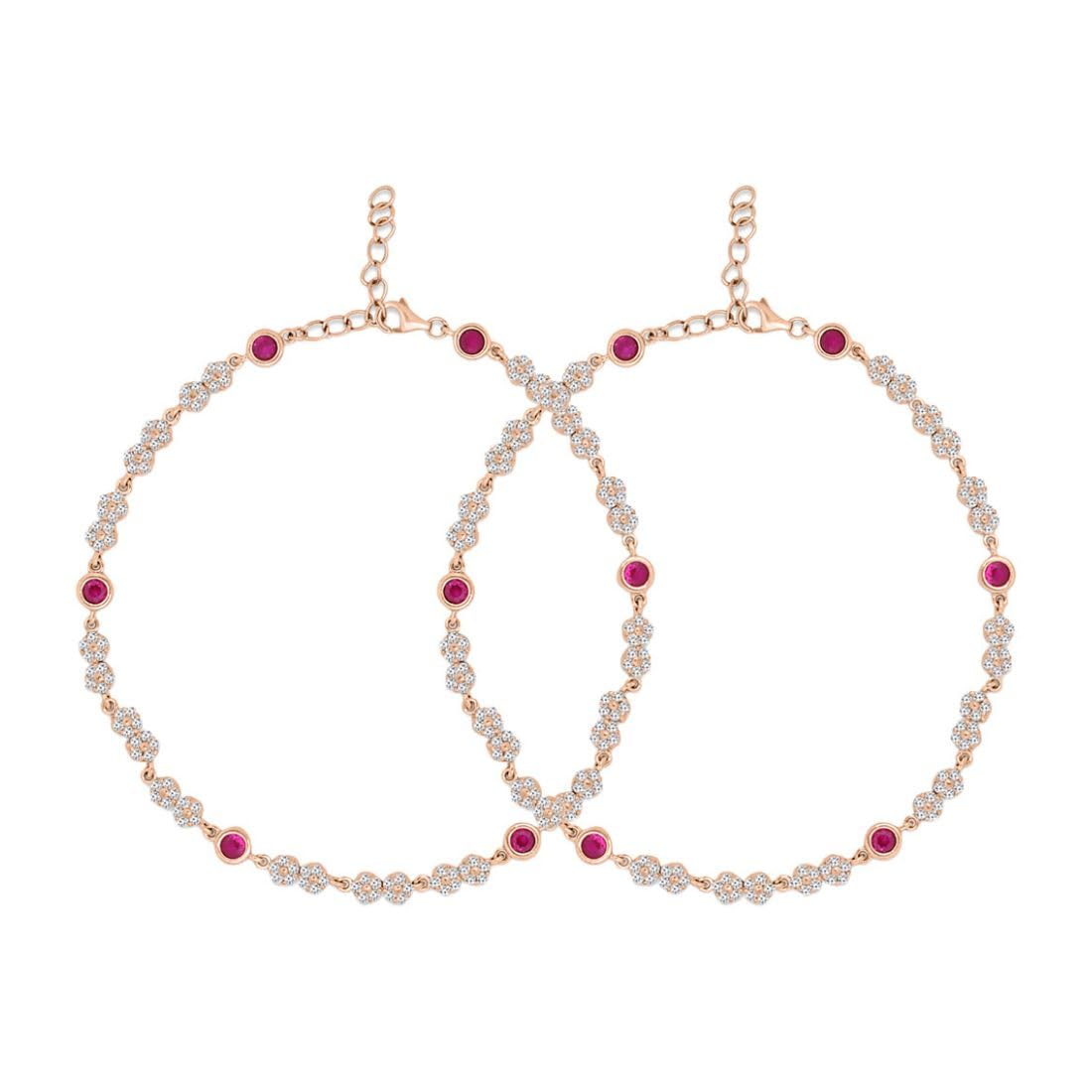 zavya 925 Sterling Silver CZ Floral Rose Gold Plating Anklet (Pair) | Gift for Women & Girls | With Certificate of Authenticity & 925 Stamp|Mother's Day-picture-53