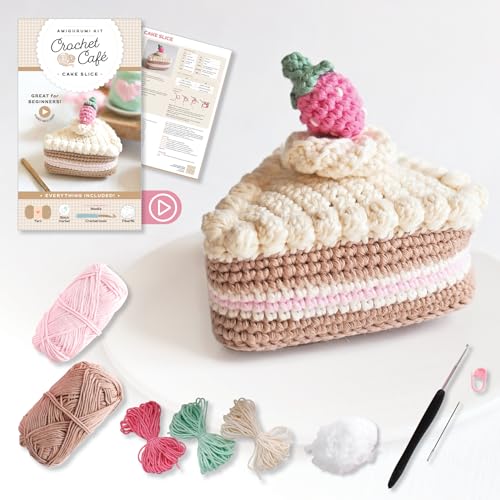 Crochet Cafe Amigurumi Kit Cake Slice: Everything You Need Is Included: 100%-Cotton Yarn, Crochet Hook, Stitch Marker, Tapestry Needle, Fiberfill, ... Instruction Videos; Beginner Friendly!