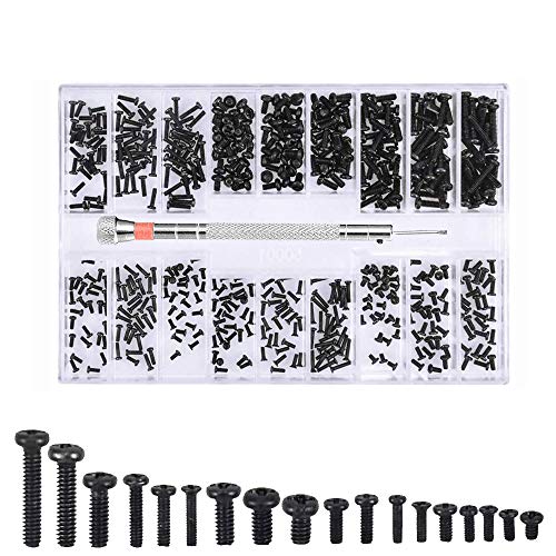 500 Piezas Juego de Tornillos, Kit Tornillos, Tornillos para Computadora Portátil, Pequeños Tornillos Avellanados, Con Destornillador, Caja Plástico, para Computadora, 3 Tipos, 18 Modelos Cover