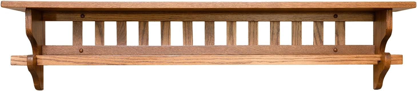 RRD Mounted Mission Style Quilt Rack with Shelf - Amish Made Quilt Hanger for Wall Hangings with Display Shelf - Rustic Quilt Wall Tapestry Rug Hangers Oak Wood, Michaels Stain 42"
