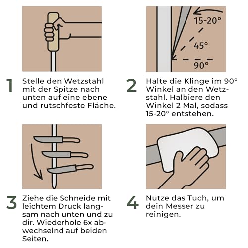 WALDWERK Premium Wetzstahl - Messerschärfer aus gehärtetem Stahl und mit edlem Holzgriff - 100%...