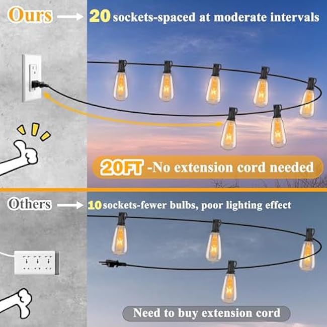 Afirst Outdoor String Lights 20FT with 22 Edison Bulbs Vintage Black Bistro Lights Waterproof ST40 String Lights for Patio Backyard Party Wedding