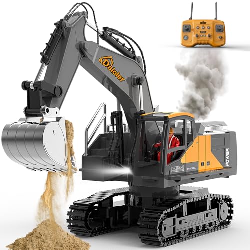 Daioller Pelleuse RC Jouet Véhicule de Construction pour Enfants 3-12, Voiture Télécommandée avec Pulvérisateur, Pelle en Métal / 3×Batterie / Rotation...