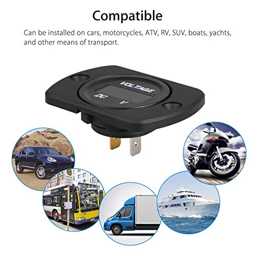 Dc 12V 24V Car Voltmeter Led Digital Display Voltmeter Panel, Waterproof Digital Round Panel Voltage Tester Gauge Meter With Terminals For Boat Marine Vehicle Motorcycle Truck Atv Utv (Blue Light) #TOP6