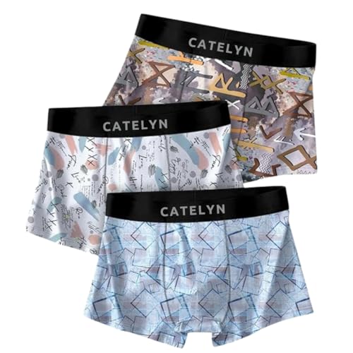 Image of CATELYN Printed Men's Extra Thin Elastic Ice Silk Underwear - Long, Comfortable, Breathable Boxer Brief Trunks, Smooth Fabric (Pack of 3)
