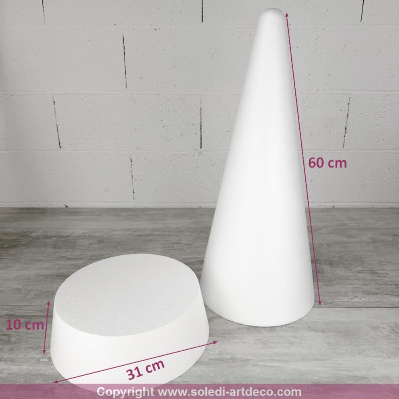 Artif Cône en Polystyrène en 2 Parties, Hauteur 70 cm, Diamètre de Base 31 cm, Présentoir à Macarons et Choux