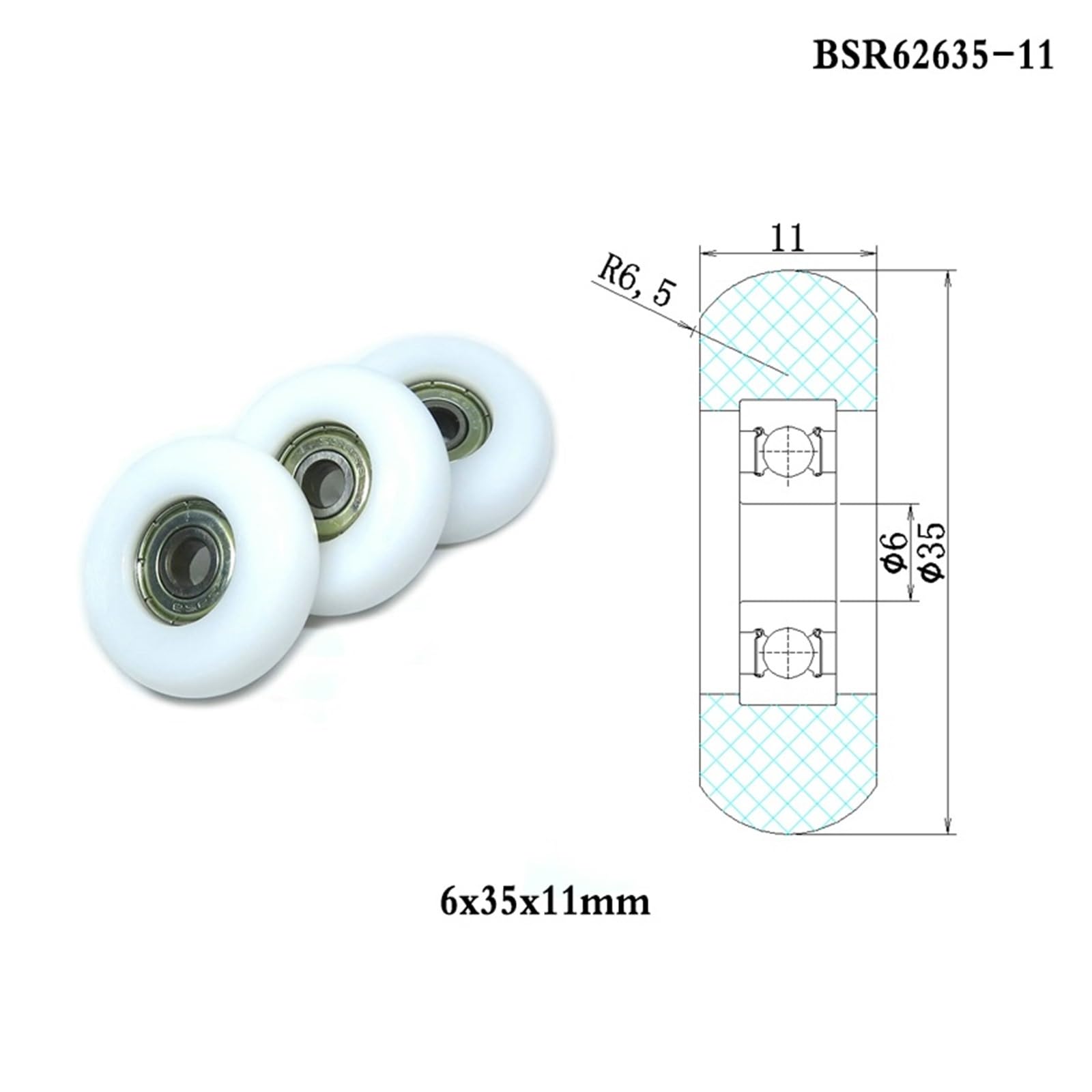 4 sztuki BSR62635-11 koło pasowe do łodzi z tworzywa sztucznego z łożyskiem 6 x 35 x 11 mm