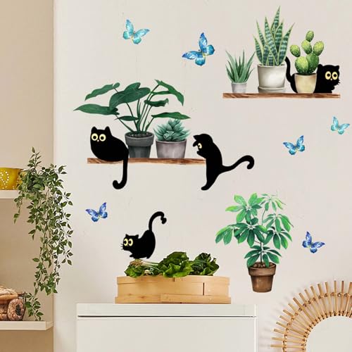 Vinilo decorativo con planta y gato negro 30x60 cm miniatura 5