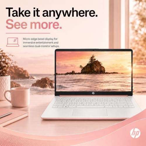 Image of HP Ultrabook Laptop, 8 GB RAM, Intel 4‑Core,1‑Year Microsoft 365, Fast Charge, WiFi 6, Win11 Home, No Mouse, Rose Gold