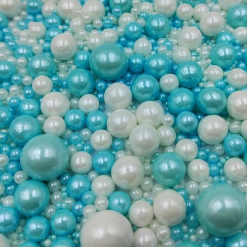 Image of Edible White Blue Sugar Pearls Candy Sprinkles 120G / 4.23Ounce Baking Cake Sprinkles Cupcake and Cake Topper Cookie Decorations Wedding Party Valentines Halloween Christmas Supplies