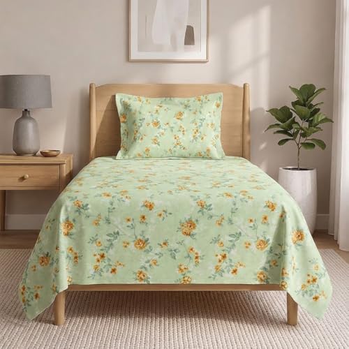 Image of LANE LINEN Symphony 100% Cotton 144TC Single Bedsheet Set, 2 Piece, Printed | Printed 2-Piece Set With 1 Single Flat Bedsheet (1.52 x 2.29 M), 1 Pillow Cover, 144 TC, Soft & Breathable Cotton