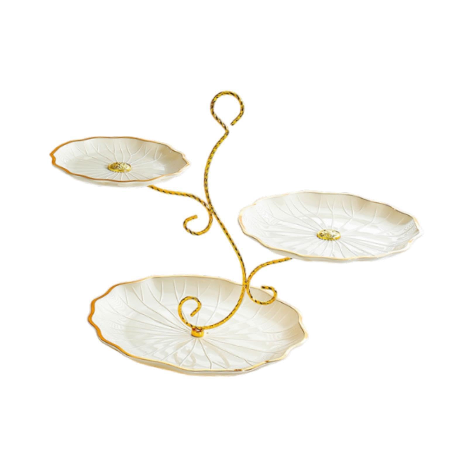 QIXCXAZ Stately Fruit Tray Fruit Plate 3 Layer Dessert Cupcake Stand Delightful Addition To Any Festive Gathering Or Celebration Event Coffee Table Snack, yellow and gold, 40x26x32cm