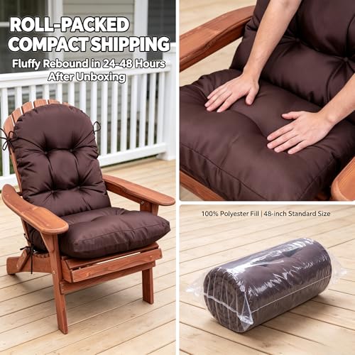 Image of QILLOWAY Outdoor High Back Chair Cushion for Adirondack, All Weather Rocking Chair Cushions Thick Padded Replacement for Patio Furniture Set of 2,Coffee