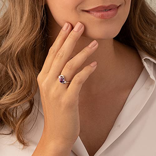 Peora Amethyst 3-Stone Ring For Women 925 Sterling Silver, Natural Gemstone, 1.75 Carats Round Shape 8Mm, Size 6 #TOP1