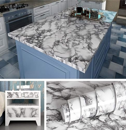 Image of HOME13 Marble Wallpaper Peel & Stick Contact Paper Self Adhesive Decorative Removable Waterproof Wallpaper for Kitchen Cabinet and Furniture Countertops (24 X 80 INCH, White Fiber Marble)