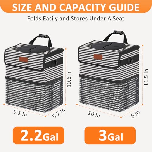 Image of Vankor Car Trash Can with Lid , 100% Leak-Proof Vehicle Trash Can Hanging Car Garbage Can for Back Seat Multipurpose Car Trash Bag Stripe