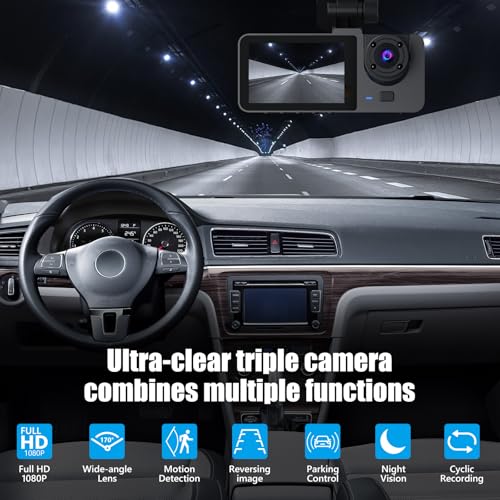 Autokamera mit 1080P Auflösung, Dashcam Auto,Dashcam Auto Vorne Hinten und Innen mit 32GB SD-Karte...