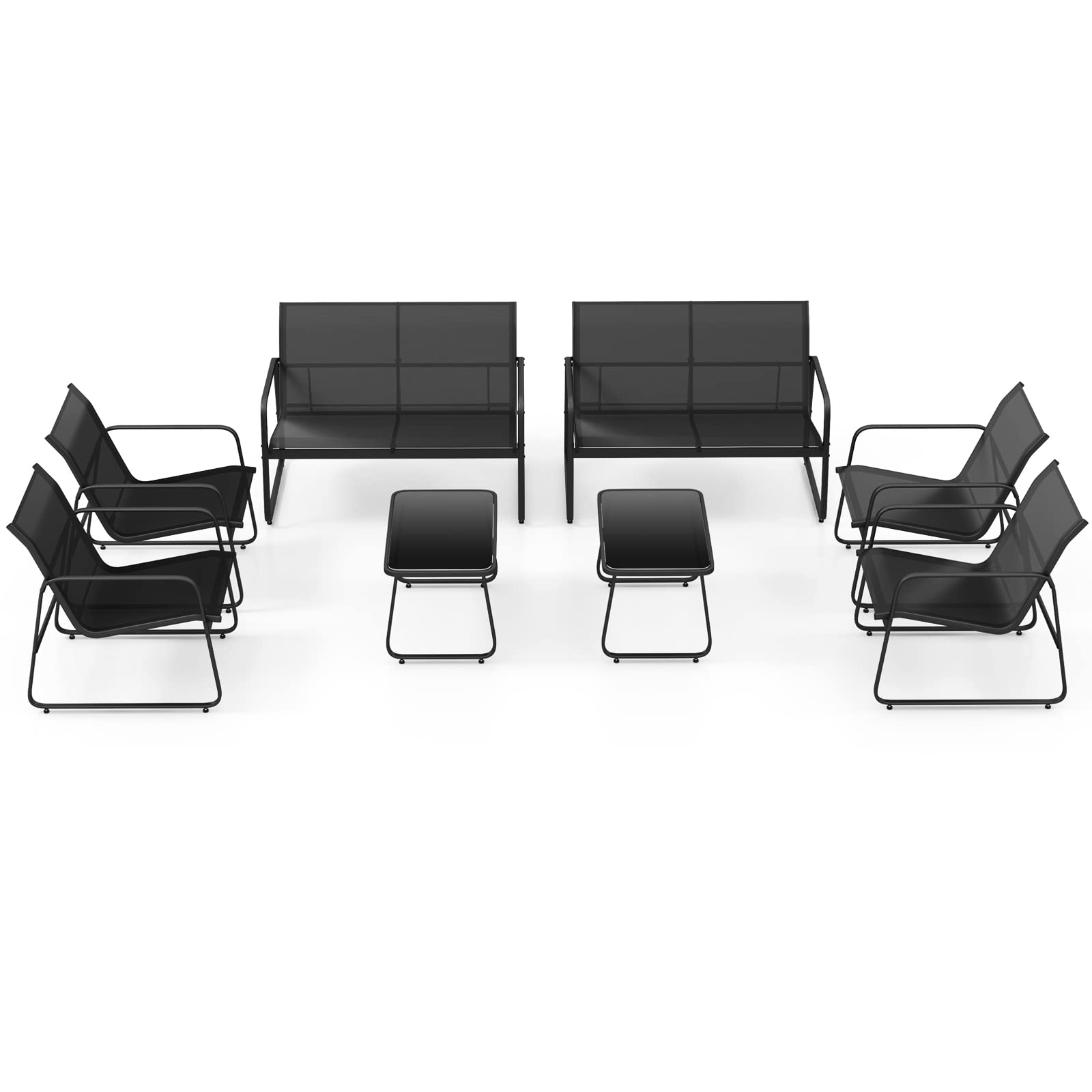 KOMFOTTEU Ensemble de Salon de Jardin 4 Pièces pour 4 Personnes, Set de Meubles de Jardin, avec 2 Fauteuils, 1 Canapé et 1 Table Basse, Mobilier d’Extérieur, Noir, pour Cour, Patio, Terrasse